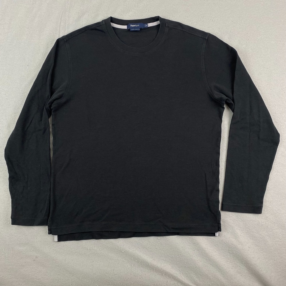 Zegna Sport Shirt Mens Medium Long Sleeve Cotton Crew Neck Black Casual Preppy